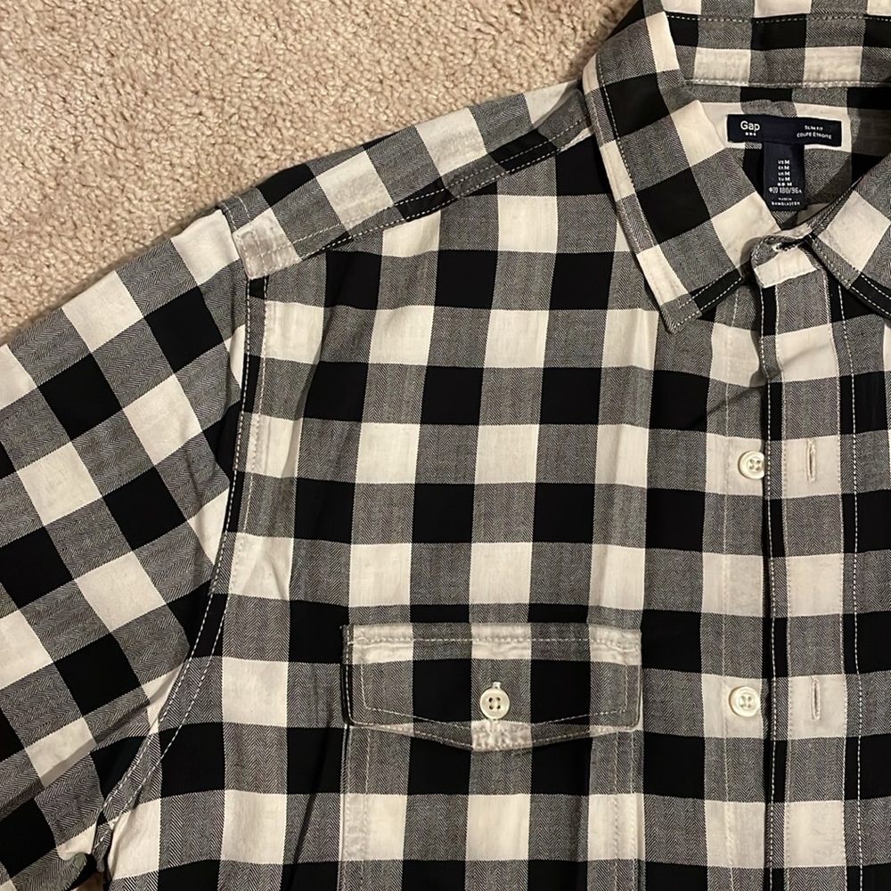 GAP Shirt Mens Medium Black and White Checkers Long Sleeve - Picture 5 of 5